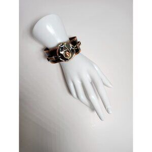 Vintage Modernist Abstract Copper & Black-Brown Enamel Cuff Bracelet With Artist